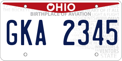 OH license plate GKA2345