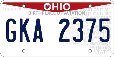 OH license plate GKA2375