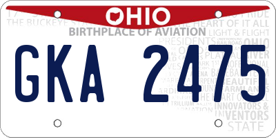 OH license plate GKA2475