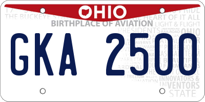 OH license plate GKA2500
