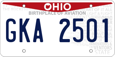 OH license plate GKA2501