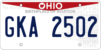OH license plate GKA2502