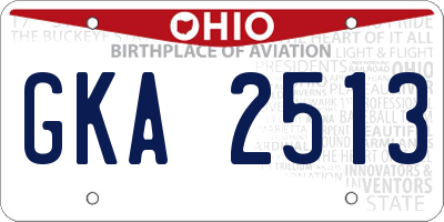 OH license plate GKA2513