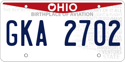 OH license plate GKA2702
