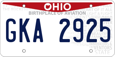 OH license plate GKA2925
