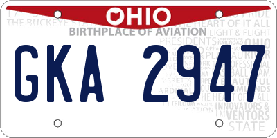 OH license plate GKA2947