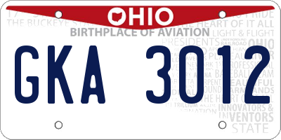 OH license plate GKA3012