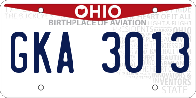 OH license plate GKA3013