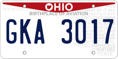 OH license plate GKA3017