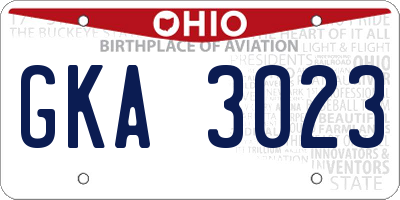 OH license plate GKA3023