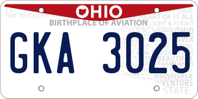 OH license plate GKA3025