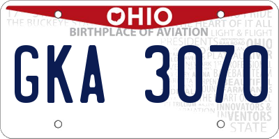OH license plate GKA3070