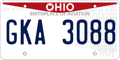 OH license plate GKA3088