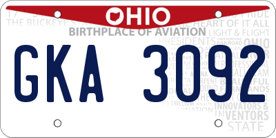 OH license plate GKA3092