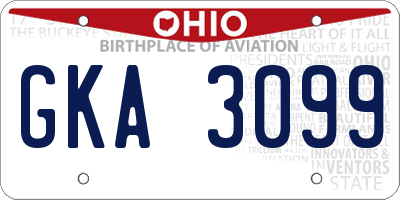 OH license plate GKA3099