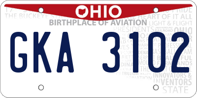 OH license plate GKA3102