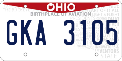 OH license plate GKA3105