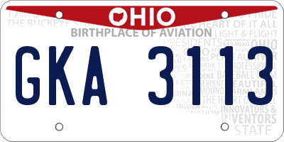OH license plate GKA3113