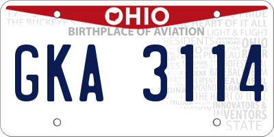 OH license plate GKA3114