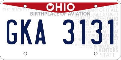 OH license plate GKA3131