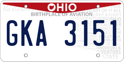 OH license plate GKA3151