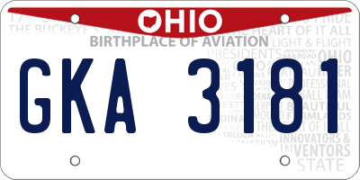 OH license plate GKA3181
