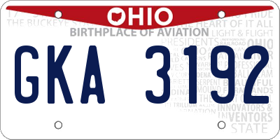 OH license plate GKA3192