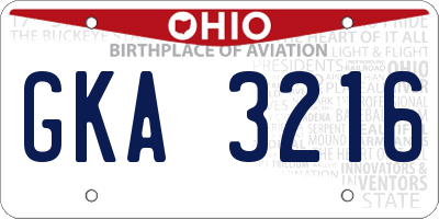 OH license plate GKA3216