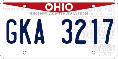 OH license plate GKA3217