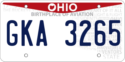 OH license plate GKA3265