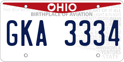 OH license plate GKA3334