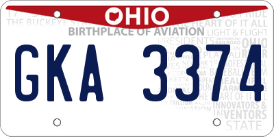 OH license plate GKA3374