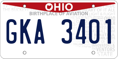OH license plate GKA3401