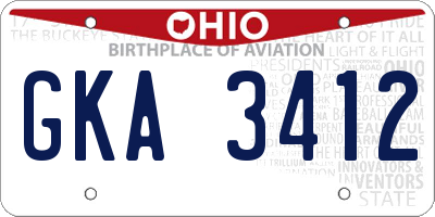 OH license plate GKA3412