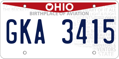 OH license plate GKA3415