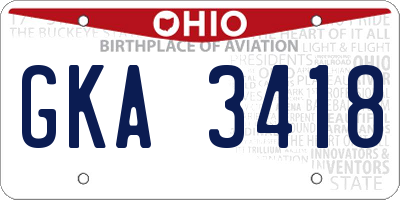 OH license plate GKA3418