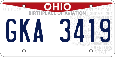 OH license plate GKA3419