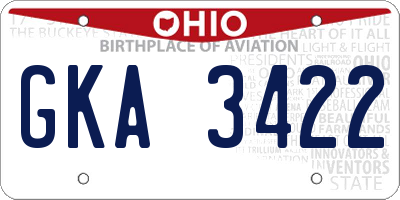 OH license plate GKA3422