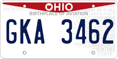 OH license plate GKA3462