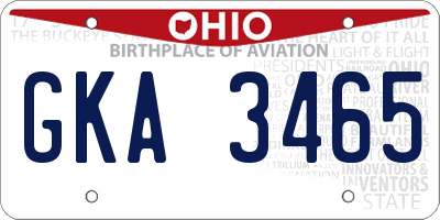 OH license plate GKA3465