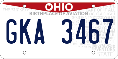 OH license plate GKA3467