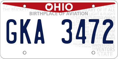 OH license plate GKA3472
