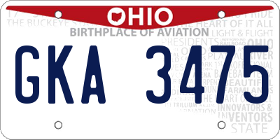 OH license plate GKA3475