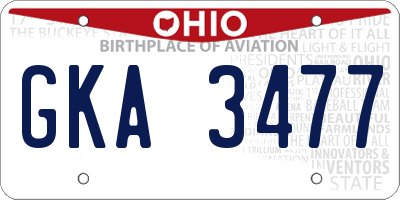 OH license plate GKA3477