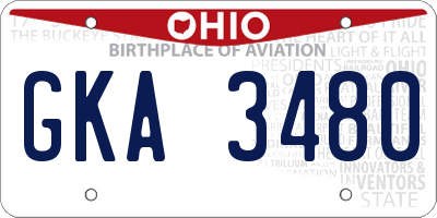 OH license plate GKA3480