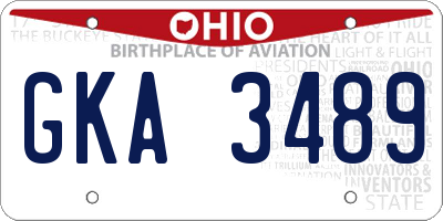OH license plate GKA3489