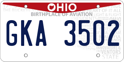 OH license plate GKA3502