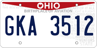 OH license plate GKA3512