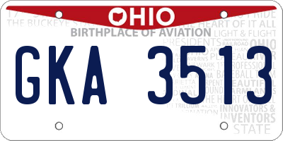 OH license plate GKA3513