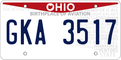OH license plate GKA3517